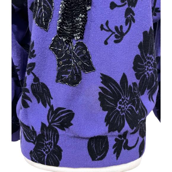Vintage P.A. International Sweater purple Black Sequin Beaded Lambswool Sz S. - Picture 3 of 10